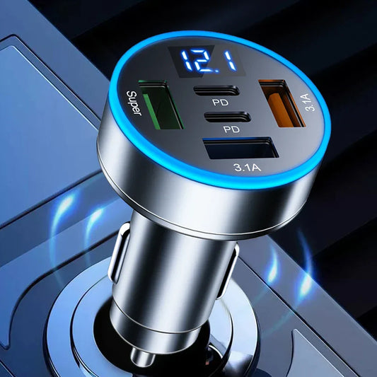 3USB 2PD 250W Car Charger – Fast Charging PD USB Type-C Adapter
